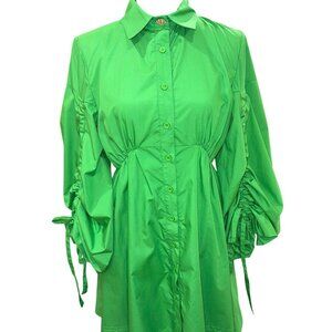 NWT Beulah Womens Green Empire Waist Party Dress Puff Sleeves Adjustable Ties S